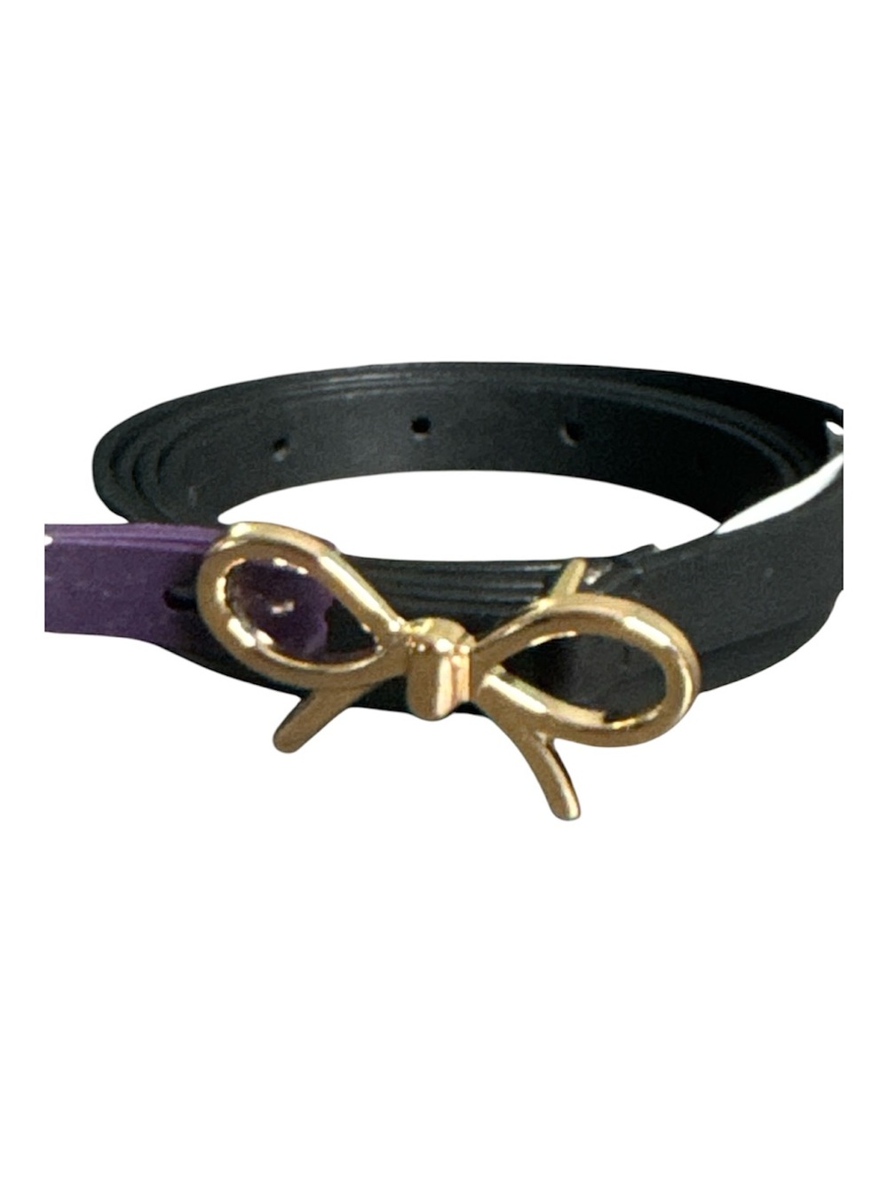 Ava & Viv Women's Gold Bow Hinged Pin Buckle On Black Belt Size NWT
